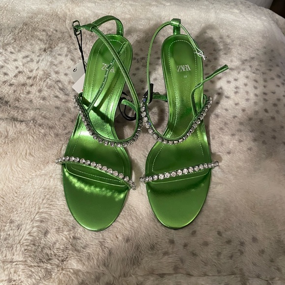 NWT Zara RHINESTONE METALLIC HEELED SANDALS - Picture 8 of 9